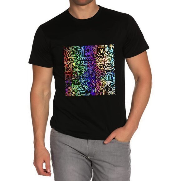 Men's Color Changing‎ Graphic T-Shirt Black Size Large Men's Tee Crewneck - Picture 1 of 7